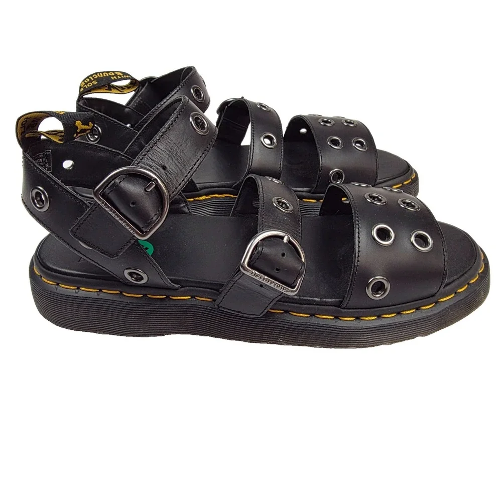 Dr Martens Gryphon Grommet Hardware Black Leather Sandal Size 13